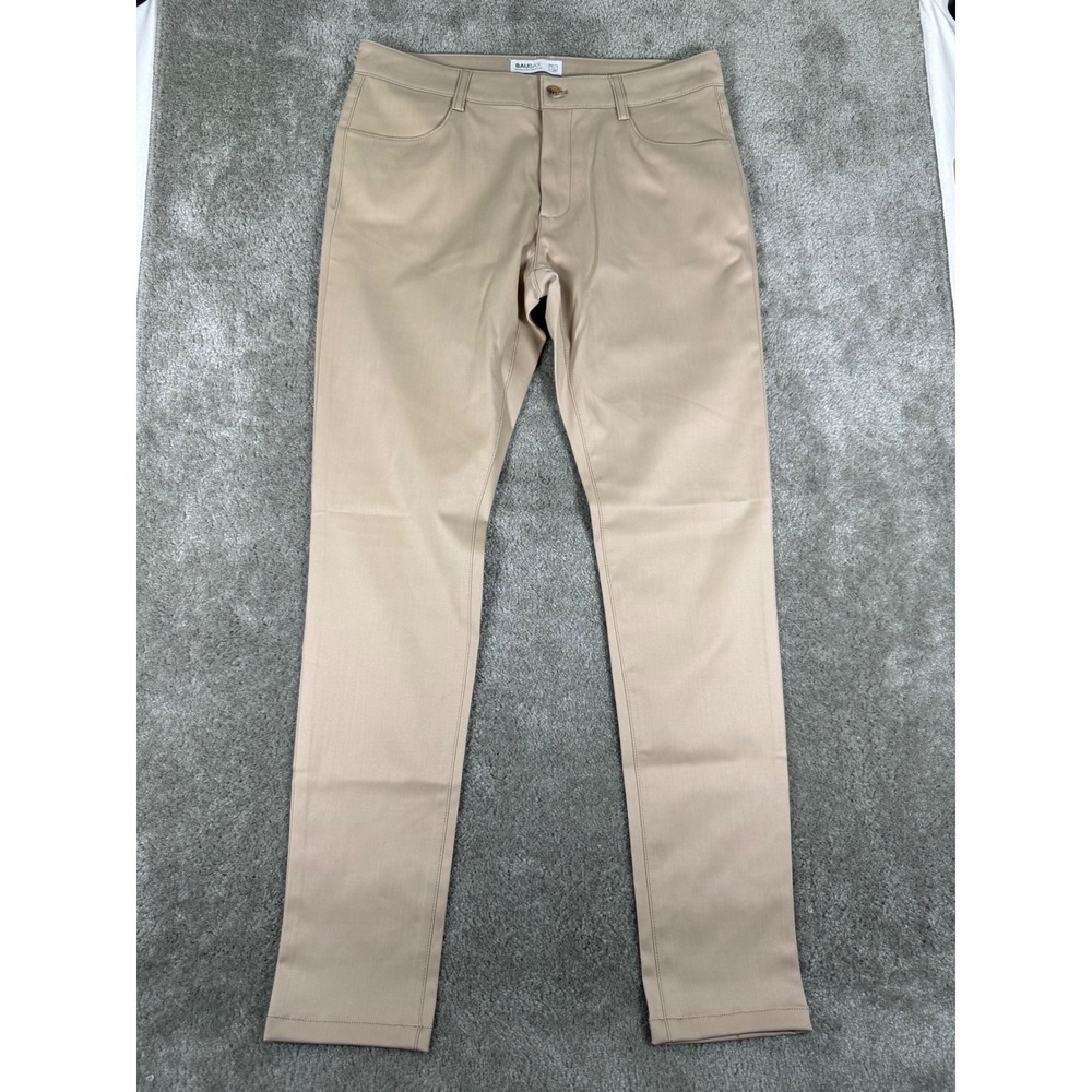 BauBax Slim Chino Pants Tan Khaki Merino Wool Bamboo Blend Travel Trousers 12/32